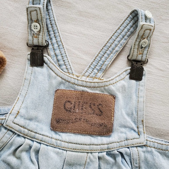 Vintage Guess Leather Patch Clip Overalls 6 months - Picture 2 of 11